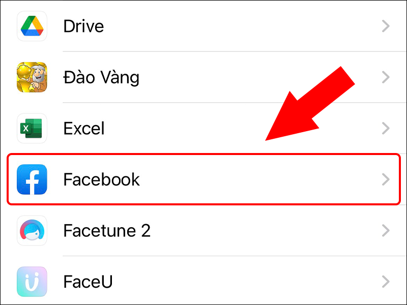 Chọn ứng dụng Facebook